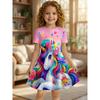 Mädchen Blume Einhorn Print T-Shirt Kleid, Rosa Regenbogen Freizeitkleid, Geeignet für Kinderpartys, Geburtstage und Geschenke
