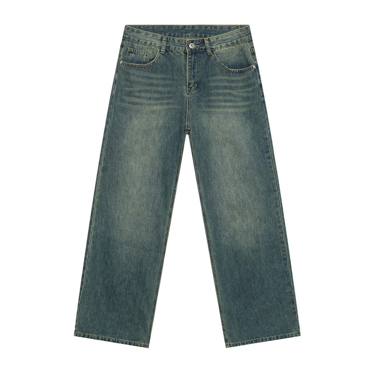 

ZYLLO Мужские джинсы Новые Корейские Личность Прямые Широкие Джинсовые Брюки Мода Винтаж Мужские Брюки XL темно-зеленого