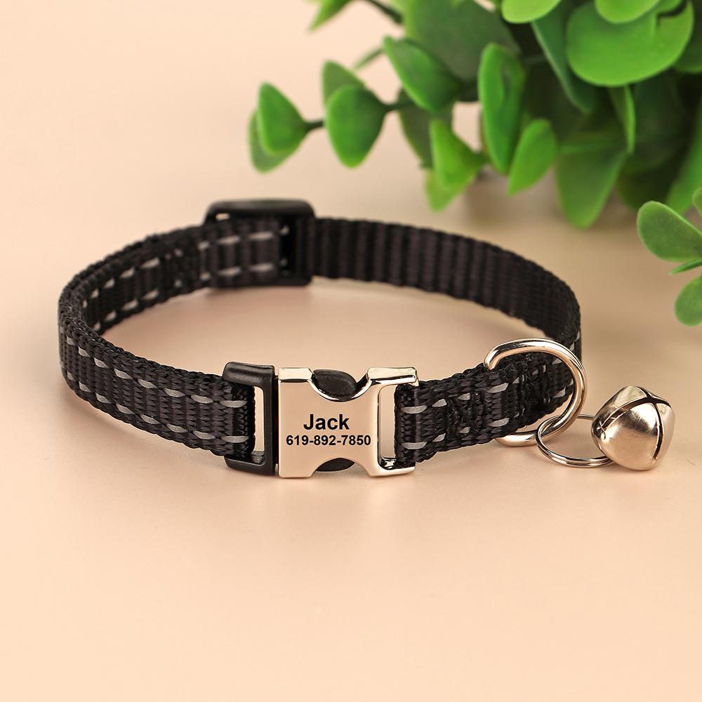 Collare per gatti personalizzato Collare per cani in nylon riflettente Collari identificativi con campana Incisione gratuita per gatti Cani di piccola taglia Chihuahua 10 colori