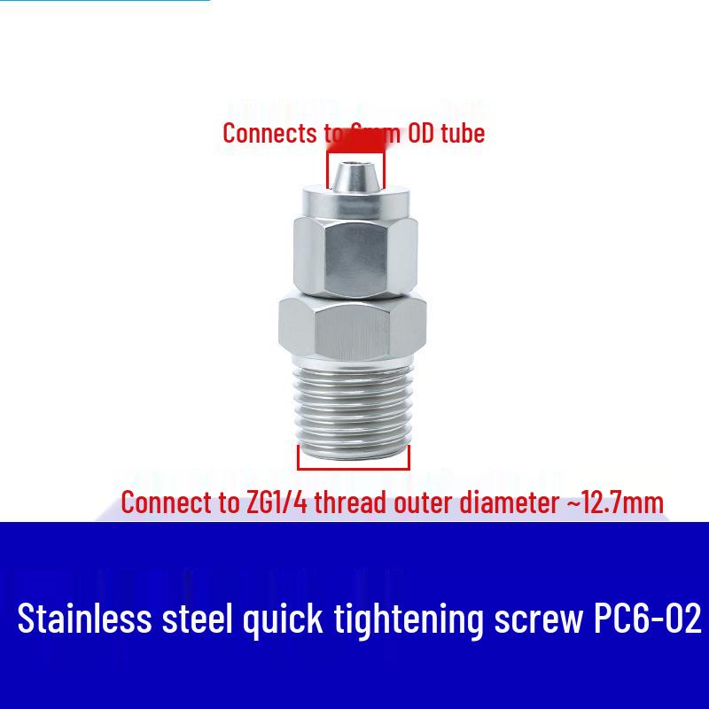 304 Stainless Steel Pneumatic Quick Connect Fitting for Air Hose and PTFE Tube, PC8-02.