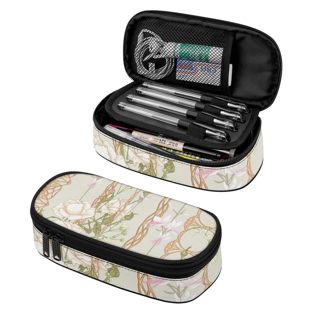 Pencil Bag Neat Design Durable 300D Polyester Easy Open Zipper with Main Compartment Mesh Pocket and Pen Slots for Students