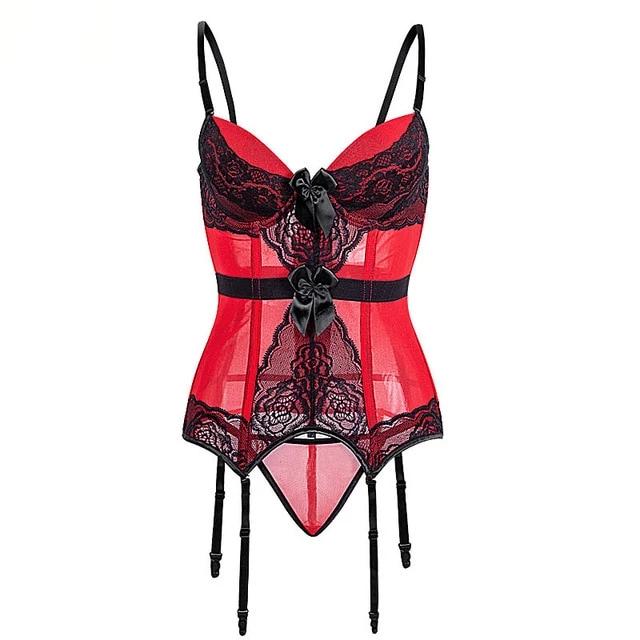 Sheer Bustier Garter Belt Purple Red White Blue Black Lingerie Women Corsets & Bustiers
