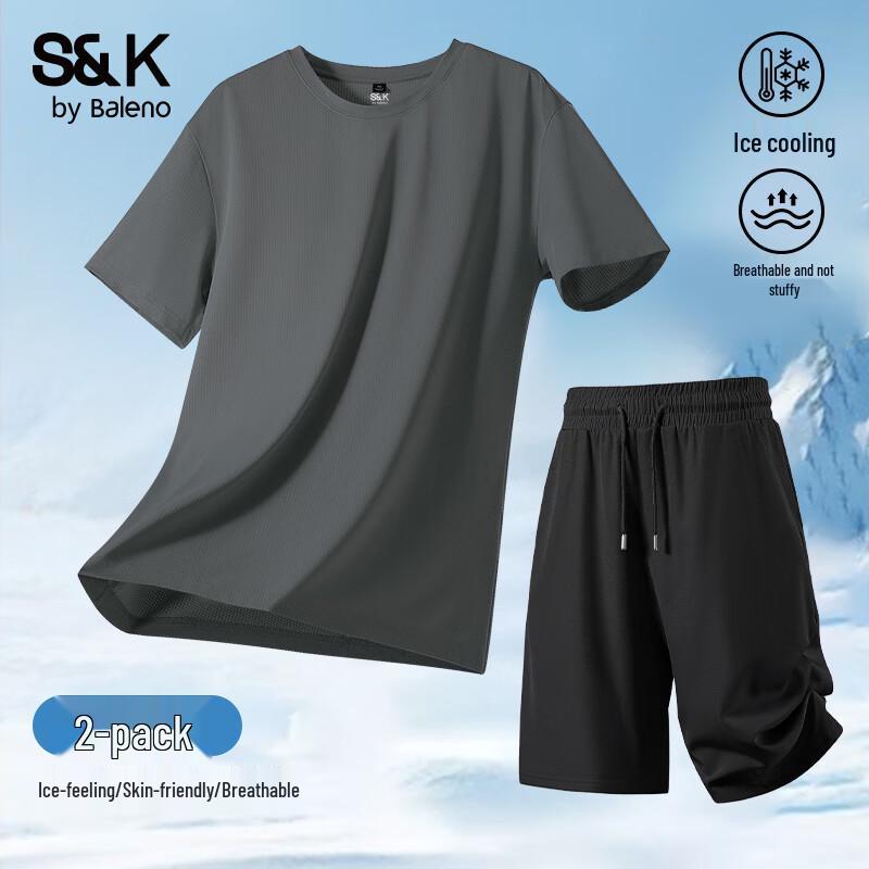 

Baleno Men s Ice Silk Short Sleeve Two-Piece Set L