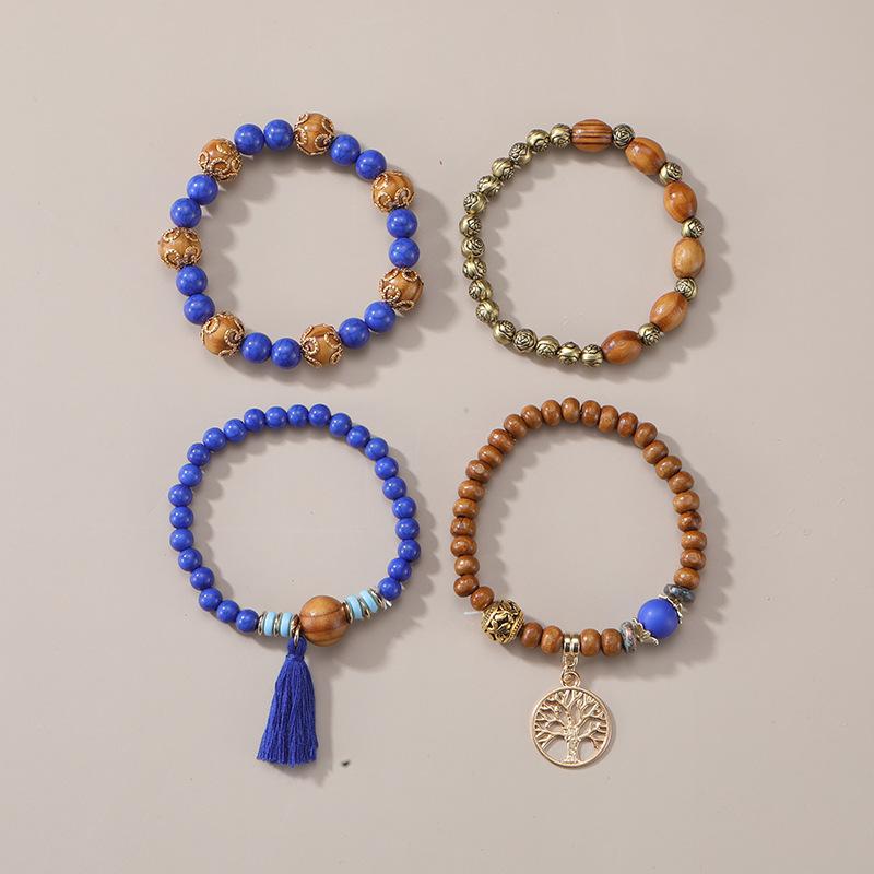 Bohemian Bracelet Set for Women, Layered Beaded Stackable Bracelets with Tree of Life Charm & Tassel, Vintage Ethnic Boho Jewelry for Daily & Gift