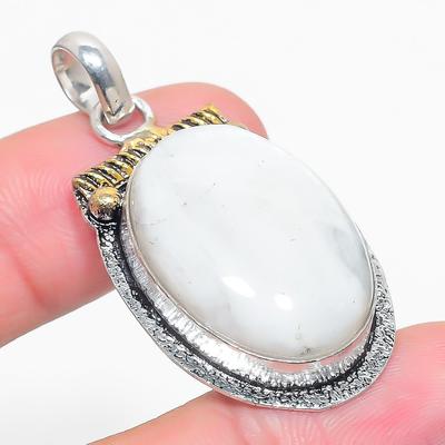 Natural Rainbow Moonstone Stone Two Tone 925 Sterling Silver Pendant 1.85" k9Z68