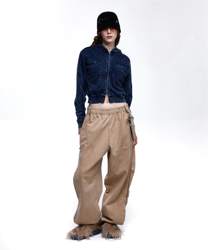 Aleseueseussi Incision Jacquard Mixed Pants - Beige