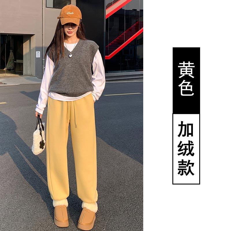 Winter Extra Thick Pants Men's and Women's Casual Leggings Sweatpants Loose Cotton Plus Ollie Velvet Straight Casual Sweatpants