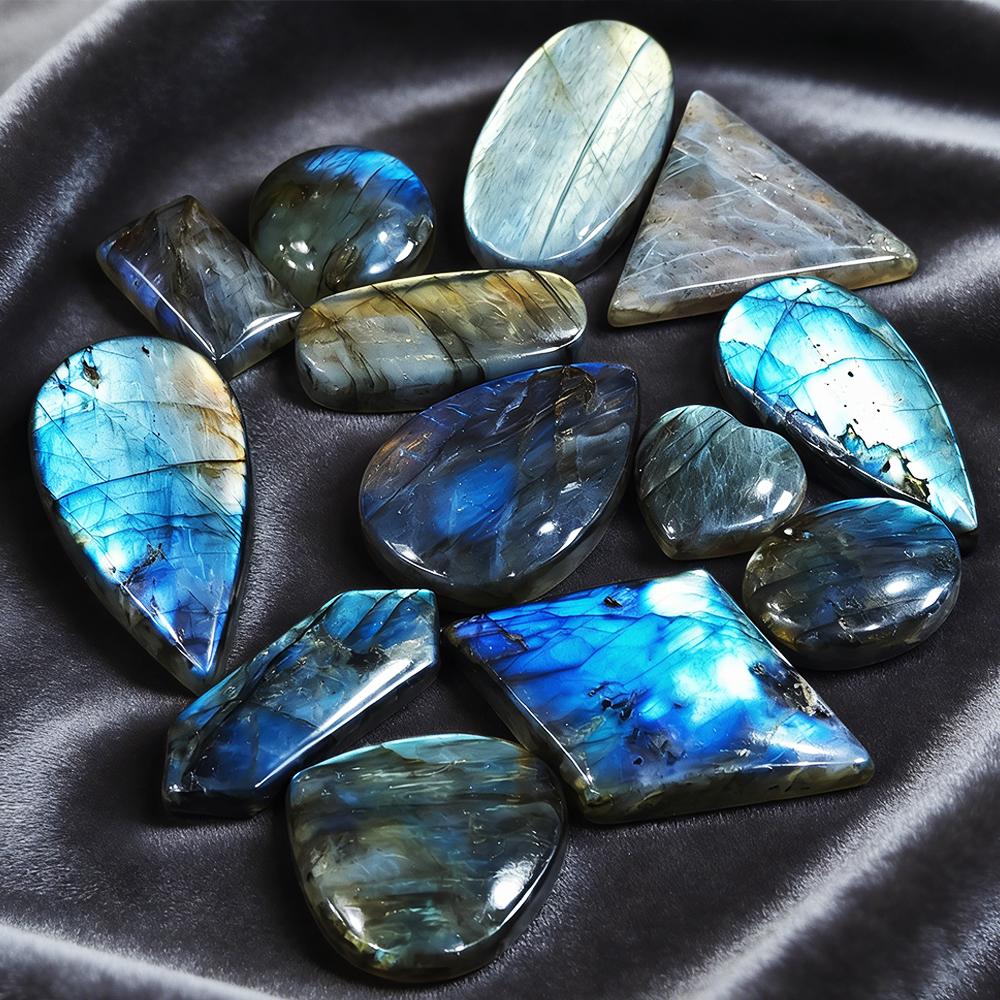 5 Pezzi Lotti Cabochon di Labradorite Naturale Pietra Piatta Lucidato Fai da Te Creazione Artigianato in Pietra Ovale Pera E Molteplici Forme Geometriche
