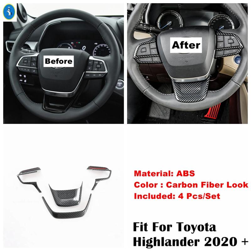Carbon Fiber Look Car Steering Wheel Bottom Decor Frame Cover Trim ABS Accessories Fit For Toyota Highlander