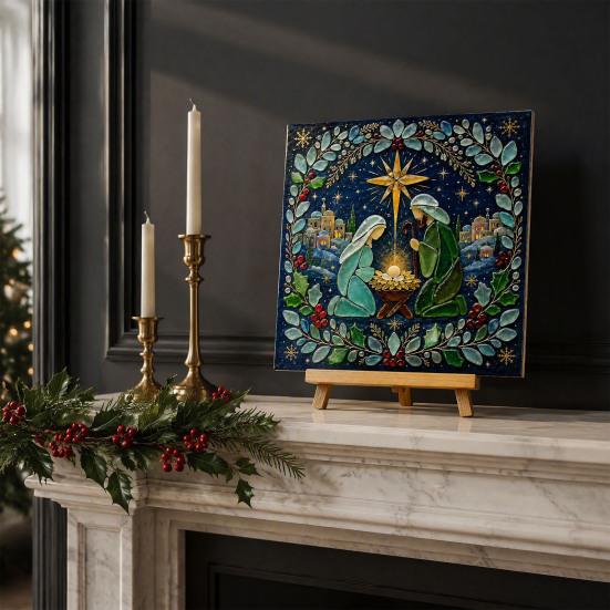 Cozy Holiday Afternoon Activities Christmas Lighthouse Mosaic Art Kit for Adults, DIY Coastal Craft with Acrylic Tiles Colorful Pieces, Decoration
