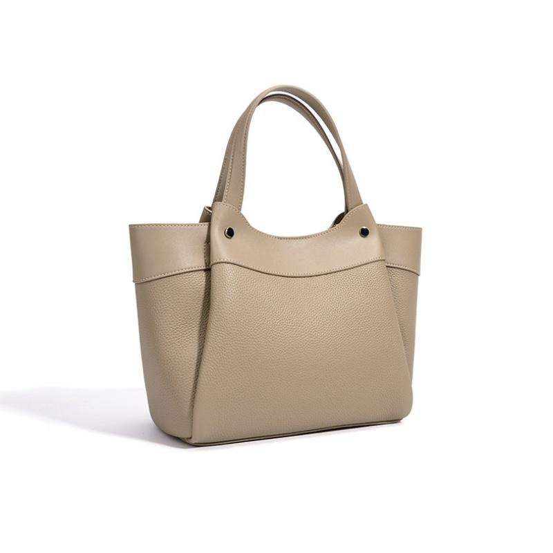 Soft Lichee Pattern Leather Handbags Ladies Versatile Retro Style Genuine Leather Tote Bag Large Capacity Shoulder Shopping Bags