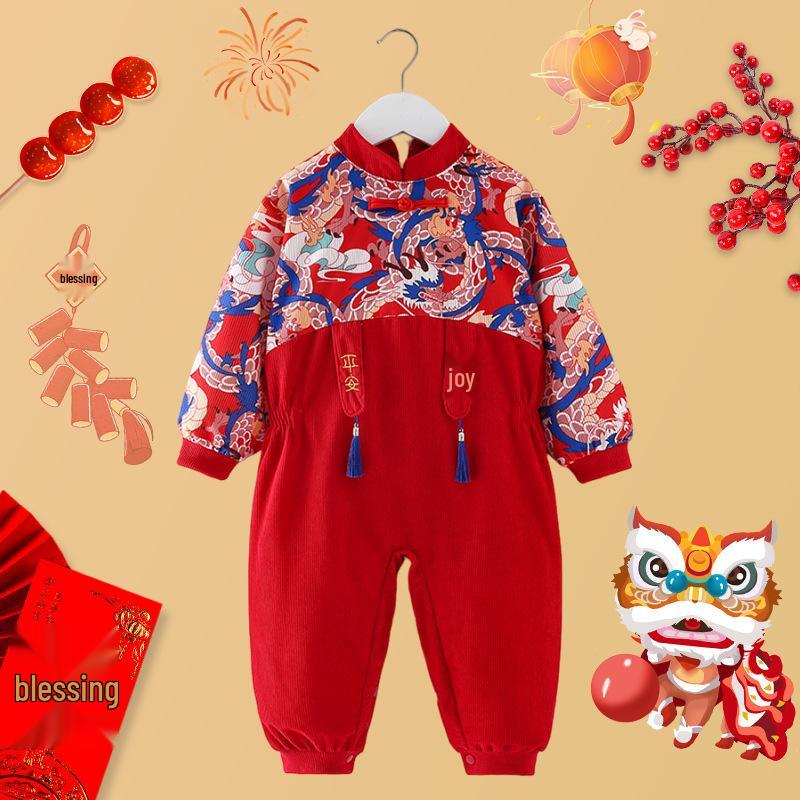 Children's Chinese-Style Corduroy Coverall: Waterproof, Dirt-Proof, Reversible Tang Suit Apron for Boys & Girls, Ideal for Autumn and Winter.