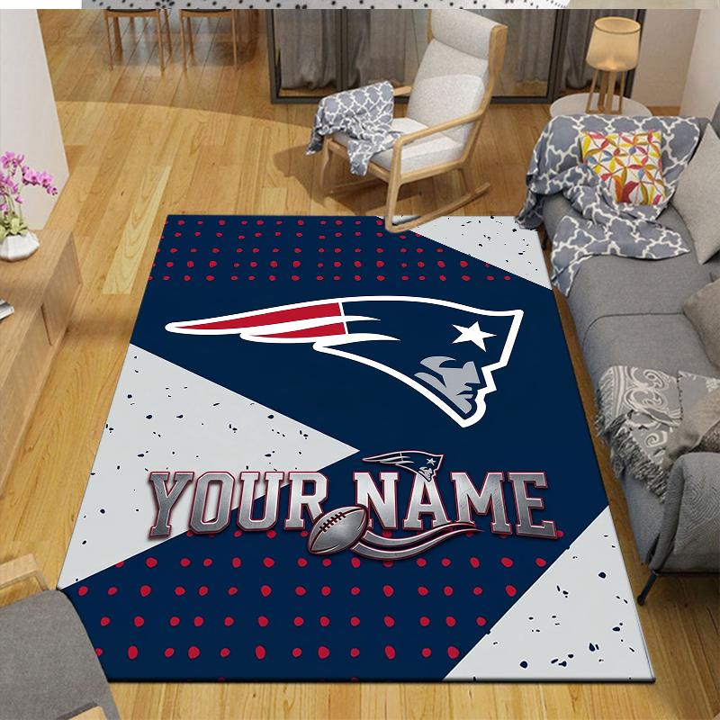Individueller Name, New England Patriots Heim-Sofa-Dekoration für Wohnzimmer & Schlafzimmer, Rutschfeste Spiel-Flanell-Bodenmatte für Spielzimmer