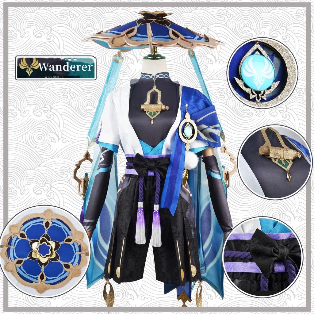 Kunikuzushi Genshin Impact Wanderer Cosplay Bamboo Hat Adult Performance Dress