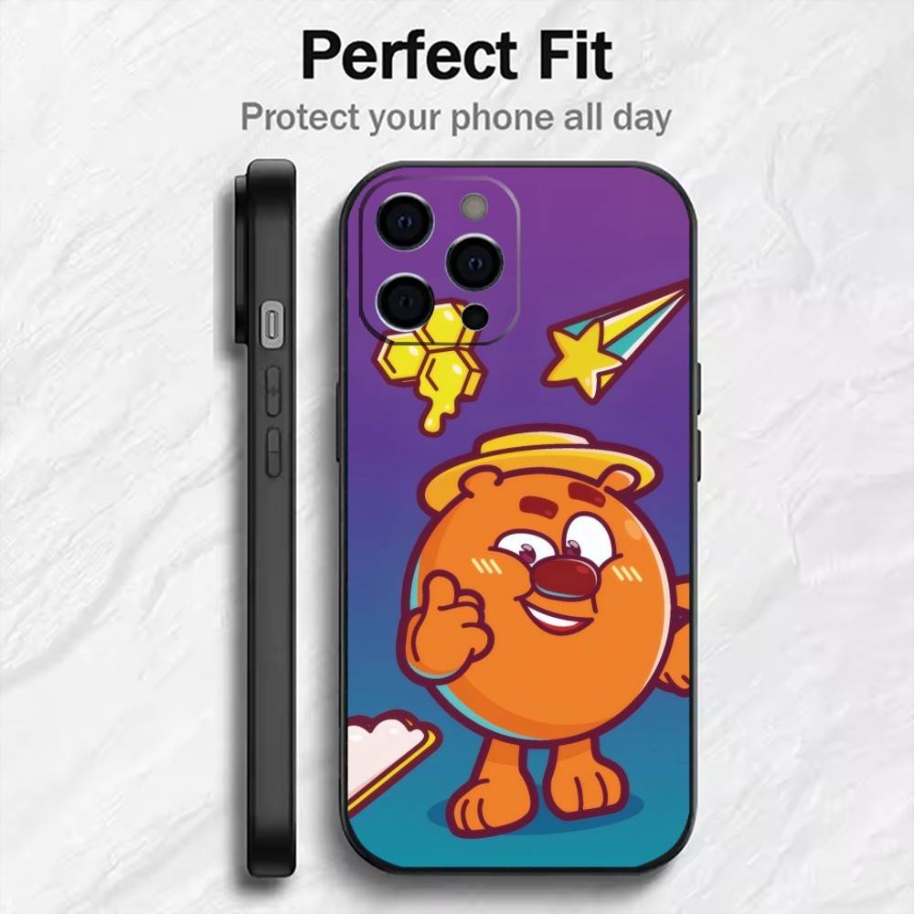 S-Смешарики Россия Мультфильм K-Крош Телефон Чехол Для iPhone17,16,15,14,13,12 Plus,Max Мягкий Силикон Черный Чехол iPhone14Plus