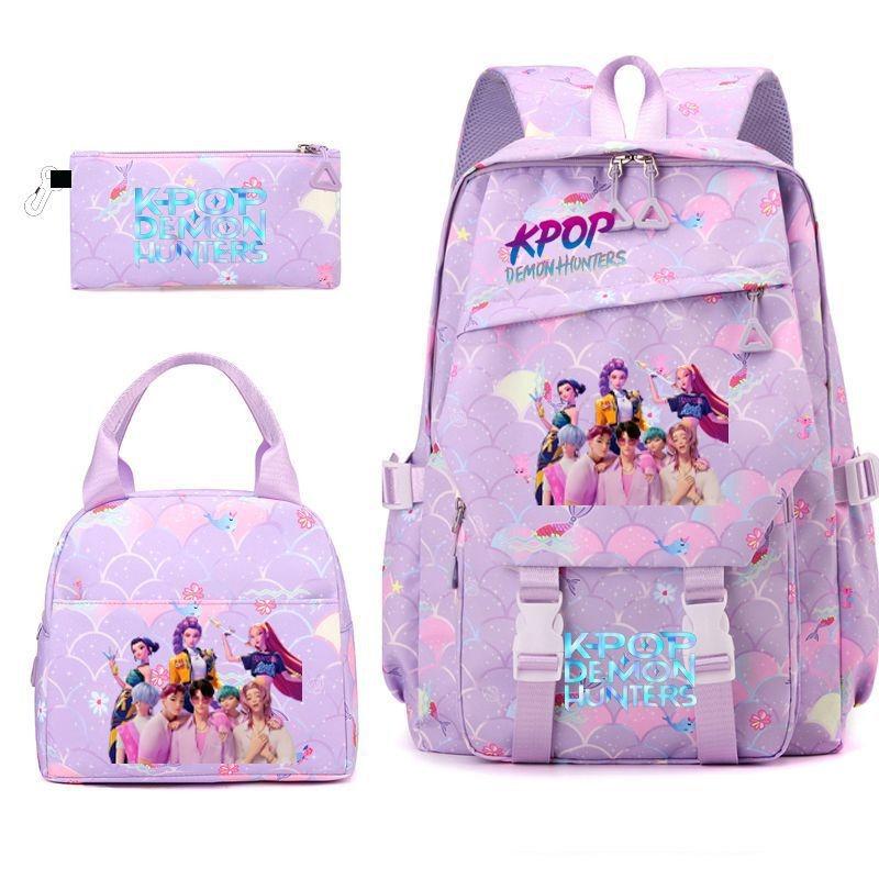 New K-POP Witch Hunters Cartoon Printed Student Pencil Bag Lunch Bag Three-piece Backpack