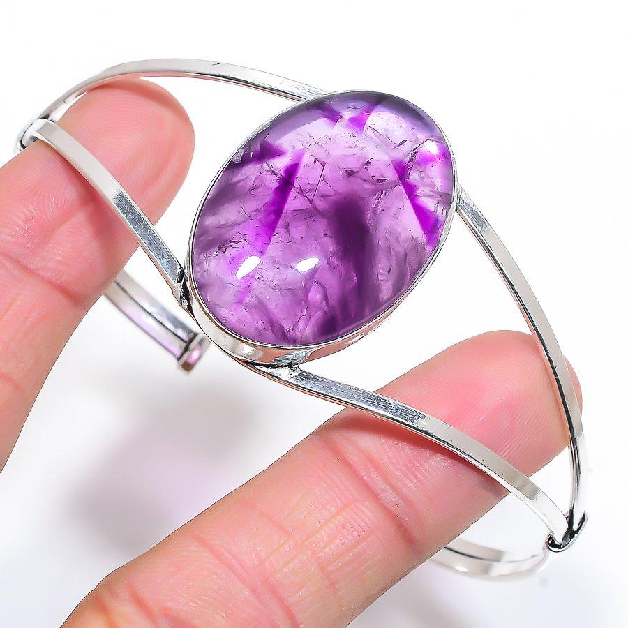 

Ювелирный браслет-манжета ручной работы с шалфеем и аметистом, регулируемый SR-10802