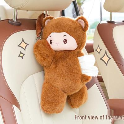 Plush Monkey Car Tissue Holder: Cute Cartoon Doll Pull-Out Tissue Box for Interior.