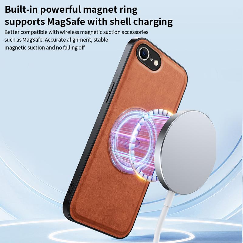 

For iPhone 16e Magnetic Case PU+TPU+PC Phone Back Cover Drop Resistant Green