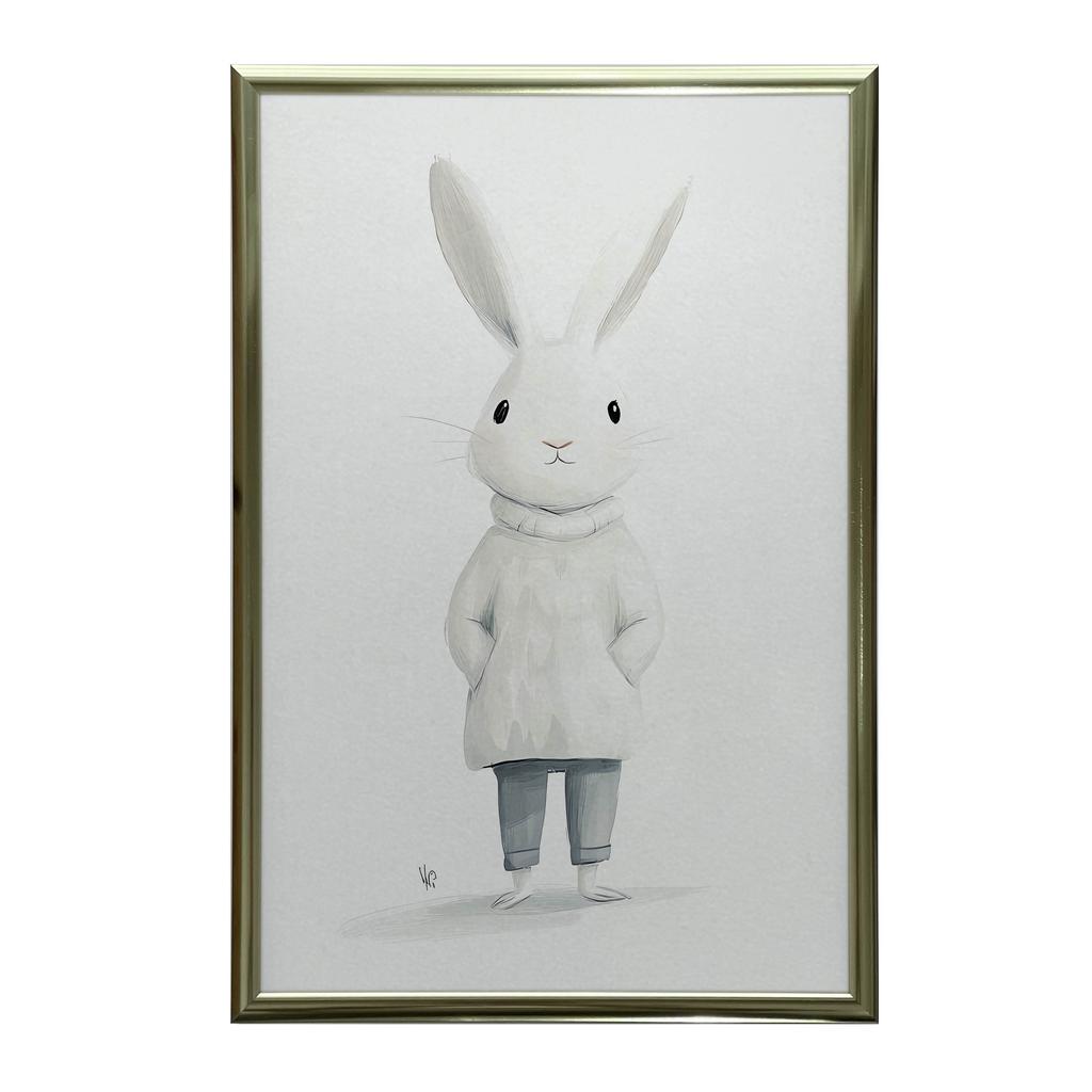 Plakat Uroczy Królik W Sweterku Plakat Uroczy Królik W Sweterku, 30X40 Cm, Rama Drewniana Jasny Dąb, Papier Matowy 230 Gsm