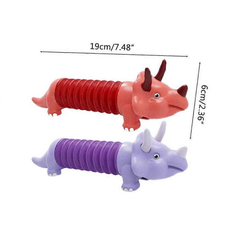 2Pcs Cartoon Dinosaur Stretchy Tubes Stress Relief Toys Party Favors Travel Toy for Kids Adults