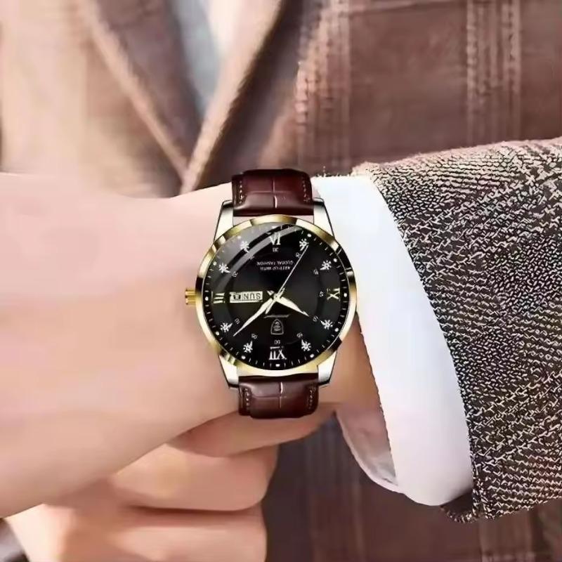 POEDAGAR Casual High Quality Men Watch Waterproof Luminous Leather Original Wristwatch Quartz Business Watches for Men Reloj