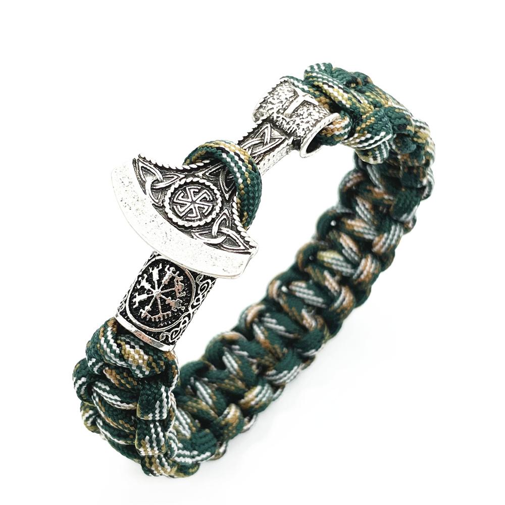 Slavic Perun Axe Charm Kolovrat Amulet Viking Runes Beads Mens Vikingos Bracelet Jewelry