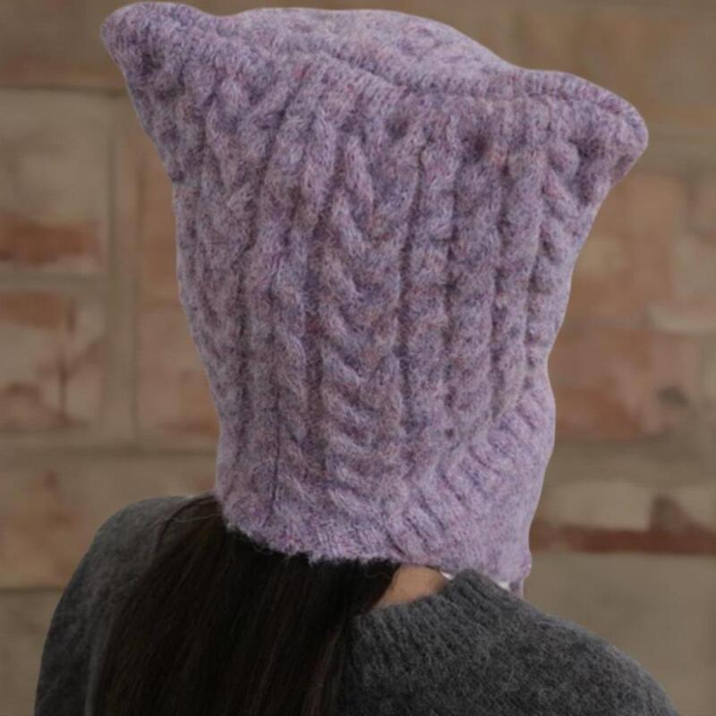 Damen Woll-Bocashi-Strickmütze mit verdrehten Ohrenklappen