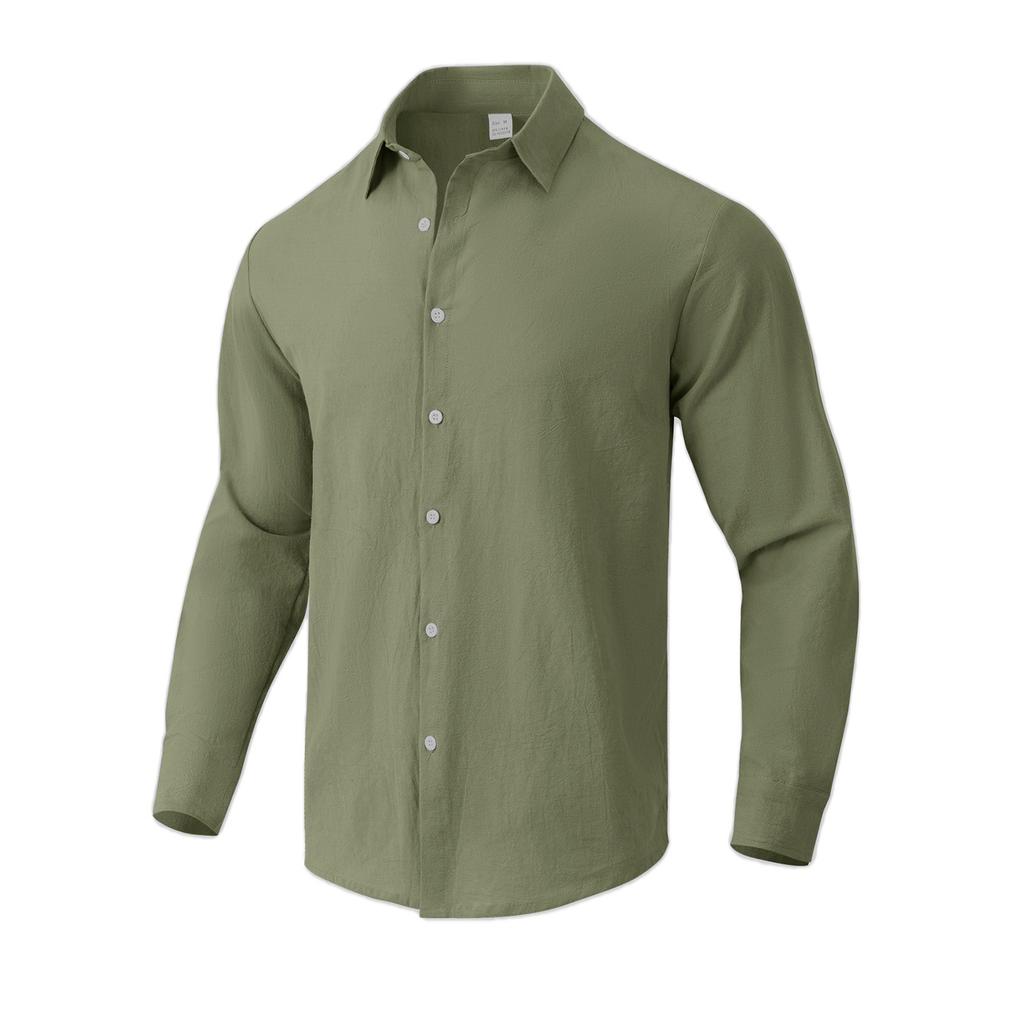 Men's Linen Relaxed Fit Long Sleeve Shirt and Pants Beach Set for Summer