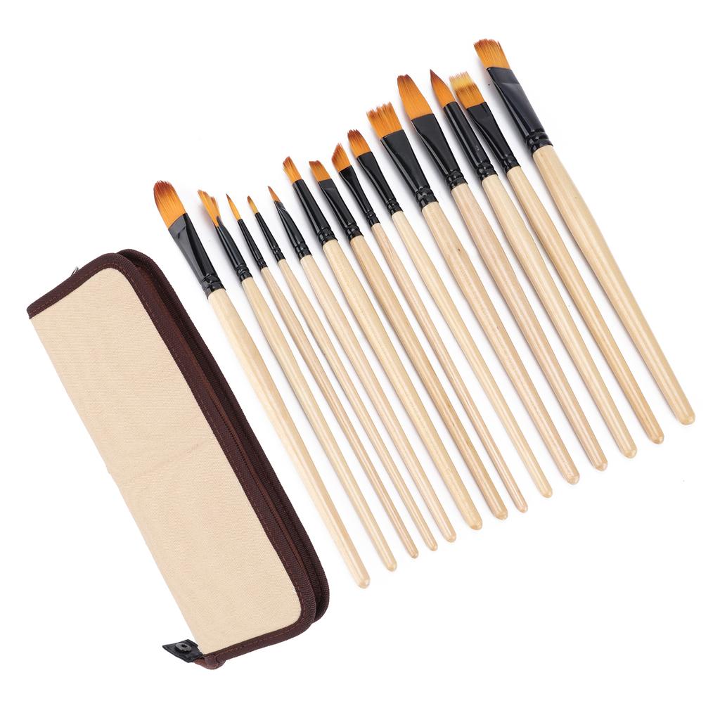 Paint Brush Sets Multimodal Nylon Hair Oil Paint Brushes with Yellow Brush Storage Bag for Oil Watercolor Painting