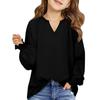 Girls' Long Sleeve Tee - Solid Color Loose Fit Casual Top