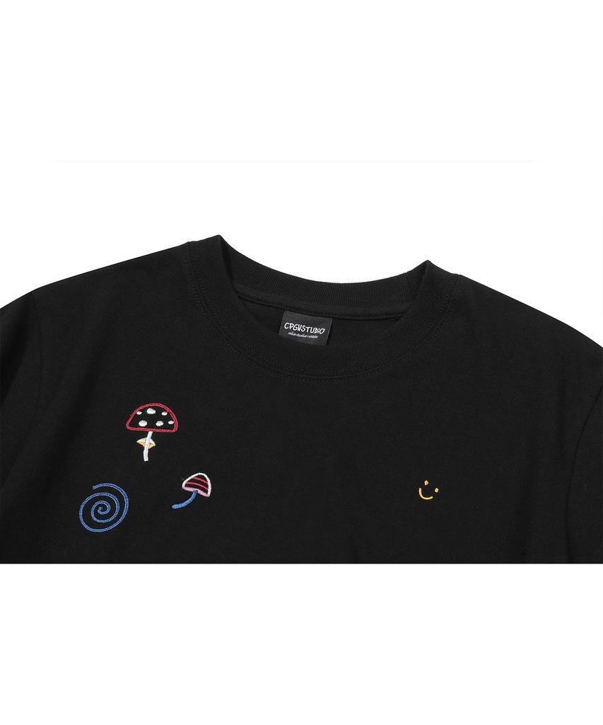 CPGN STUDIO Mushroom Stitch Crop Short Sleeve Tee Black