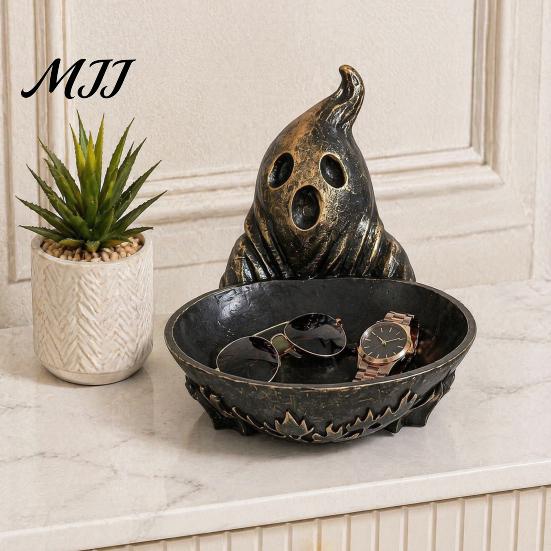 Halloween Atmosphere Table Accents Ghost Jewelry Dish, Durable Resin Storage Bowl, Decorative Container for Keys Retro Figurine Tray, Rings