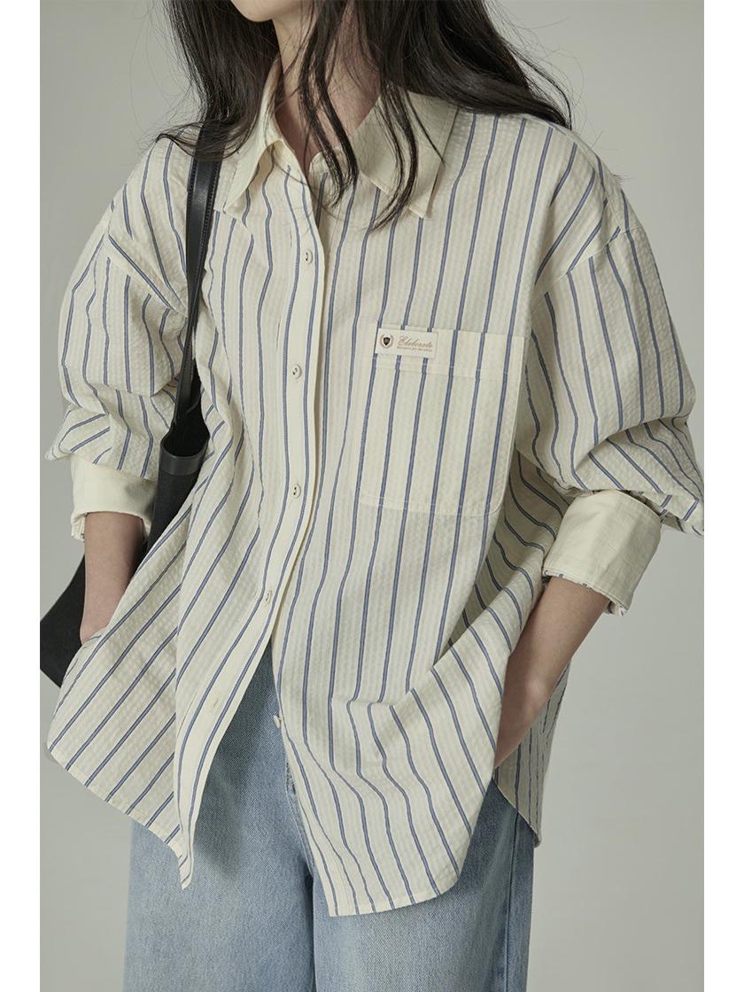 

Рубашка в полоску в стиле колледжа в стиле пэчворк Small