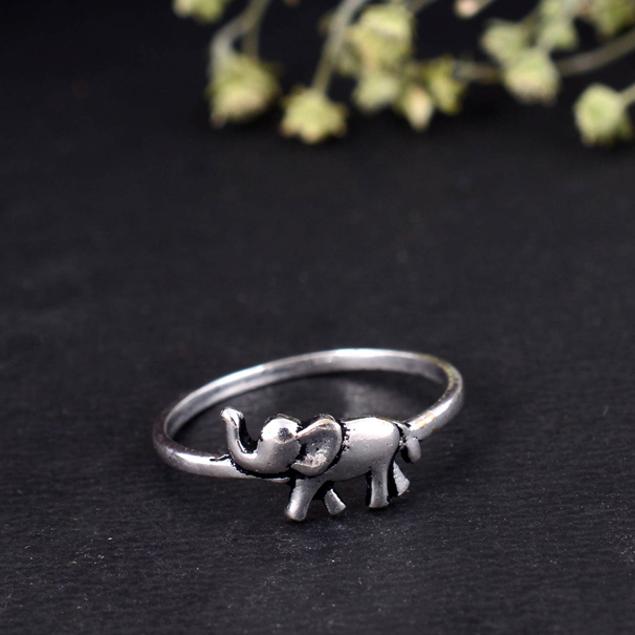 Dainty Silver Elephant Ring | Minimalist Trunk Up Jewelry | Good Luck Stacking Band | Handmade Animal Gift for Her