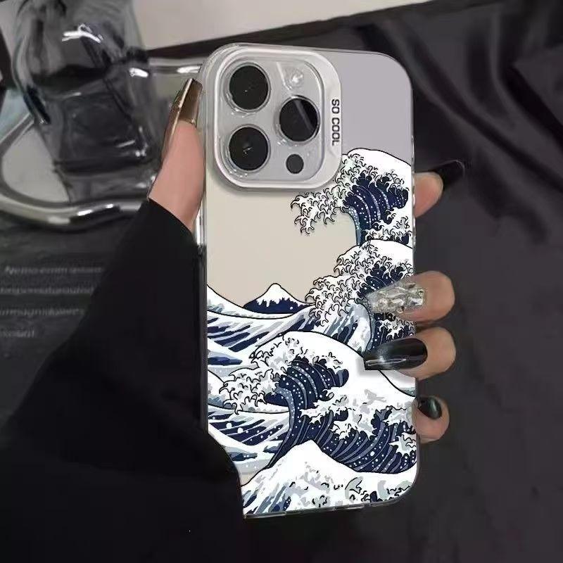 Stormy waves apple 16promax mobile phone case iPhone15 colored silver 14pro matte 13/12/78/x/xs