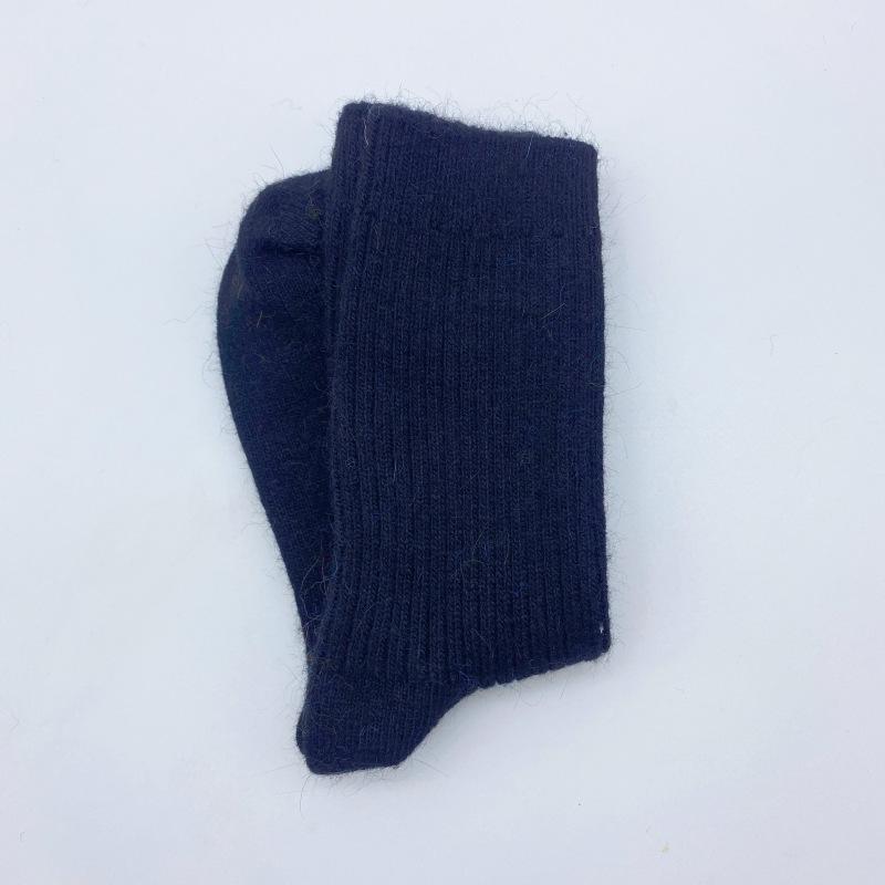 Double needle solid color wool women's socks, winter thick and plush warm socks, high-quality mid tube wool socks
