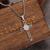 European and American retro St. Benedict colored diamond cross pendant necklace couple personality trend fashion versatile necklace