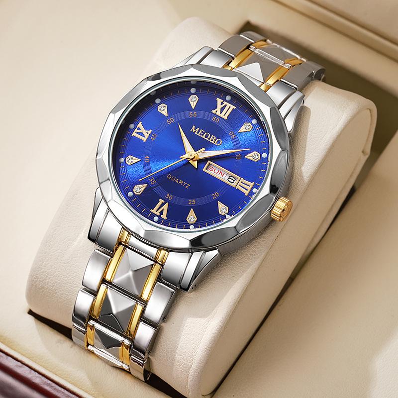 Watch Men'S Premium Sense Luminous Pointer Calendar Rivet Alloy Quartz Men'S Watch