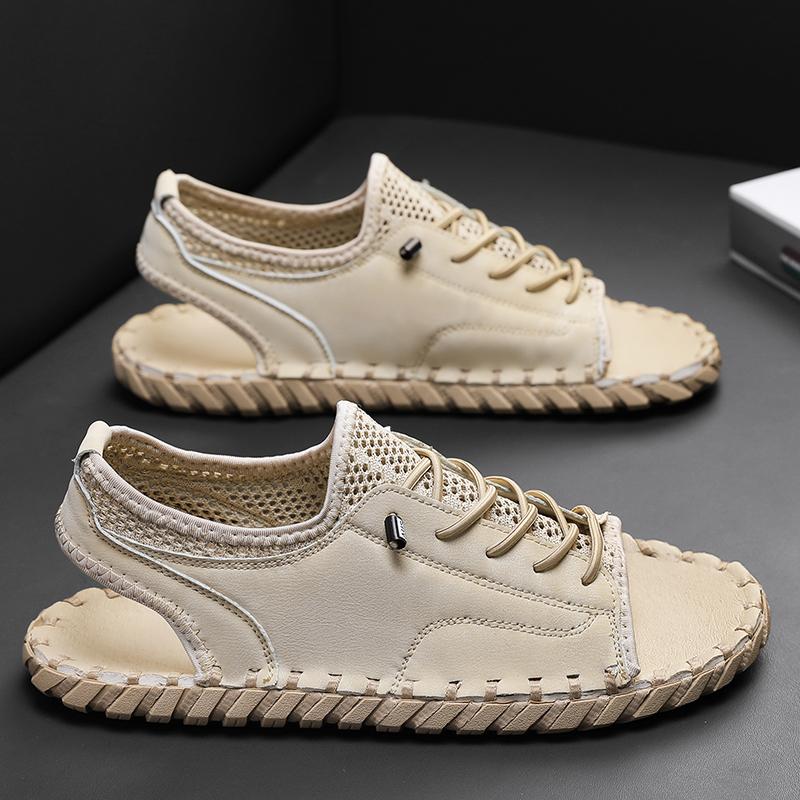 

Сандалии мужские летние прилив новый стиль кожаный носок открытый отдых спорт полые сандалии пляжная обувь 46