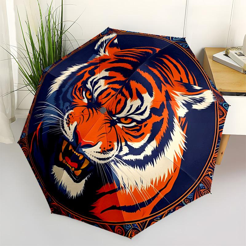 1pc Tiger Face Folding Umbrella | Elegant Design, Fashionable Accessory, Durable Construction, Sturdy Ribs Yy251107061