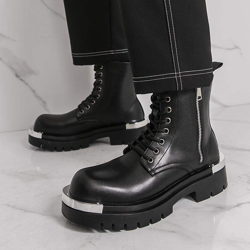 Men's thick soled boots Luxury designer style Work or business office 38-46 Outdoor autumn and winter high top leather shoes