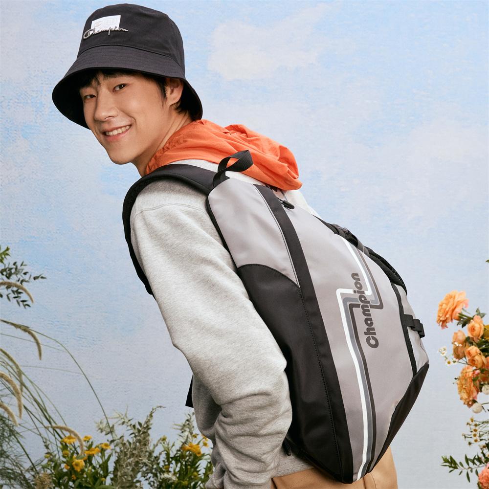 New Champion Fabric Sling Bag, Crossbody Bag Regular Unisex Smoke Gray & Black U5AACPU44