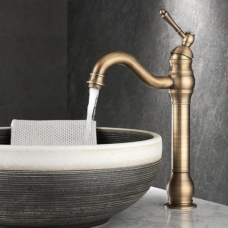 

Antique Bathroom Faucet Gold Basin Faucets Brass Hot & Cold Bathroom Sink Faucet Deck Mounted Lavotory Faucet Mixer Water Tap світло-зелений колір