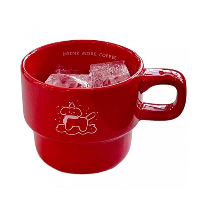 (Red)Cartoon Dog Mug Fashion Handheld Water Drinking Cup for Home Party