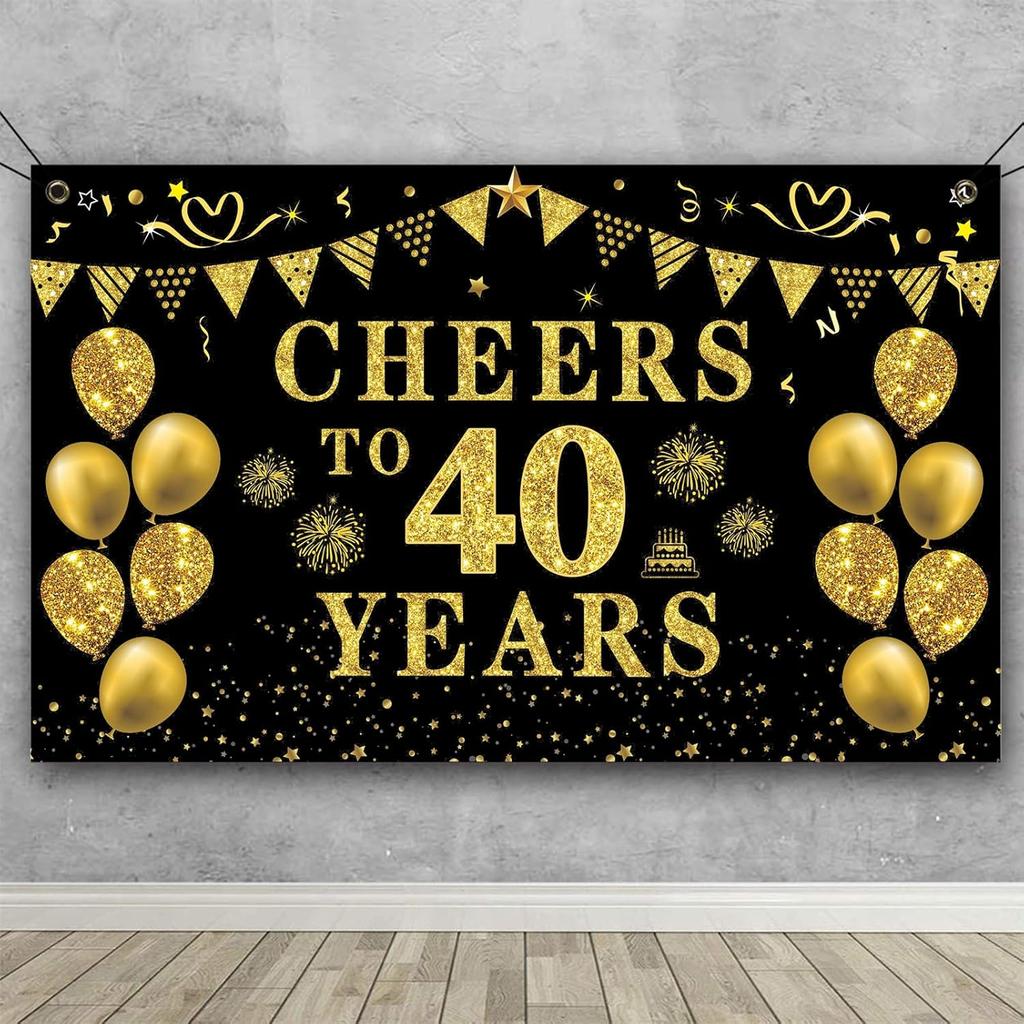 Trgowaul 60th Birthday/Anniversary/Wedding Decorations for Women Men, Cheers to 60 Years Banner, Black and Gold 60th Birthday Backdrop, 60 Bday