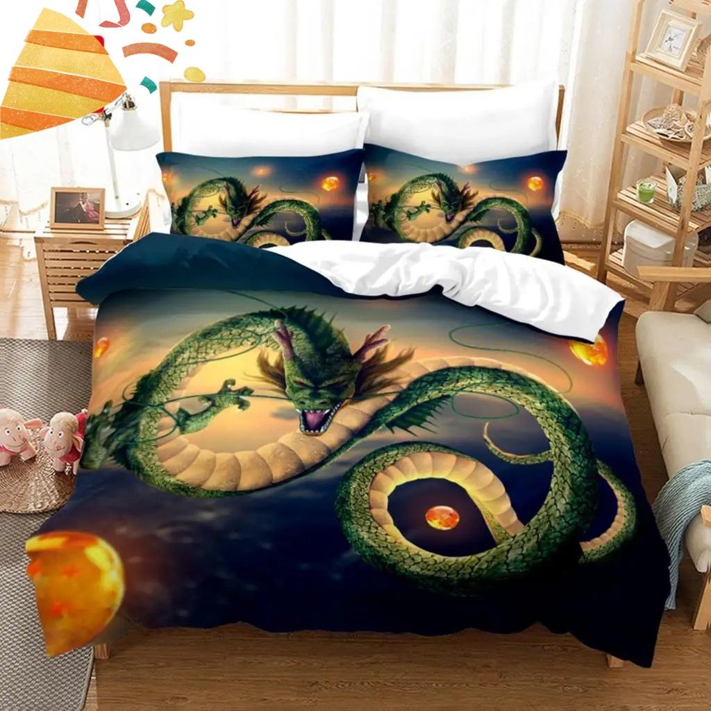 2026 Hot Sale Japanese Anime Dragon Ball Son Goku Bedding Set Quilt Cover Twin Full Bedroom Bed Decor for Teens Best Gifts