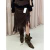 Sheepskin Version Retro Western Cowboy Boots Women's Pointed Suede Thick Heel Short Boots Fringed High Heel Boots Strap Stacked Boots