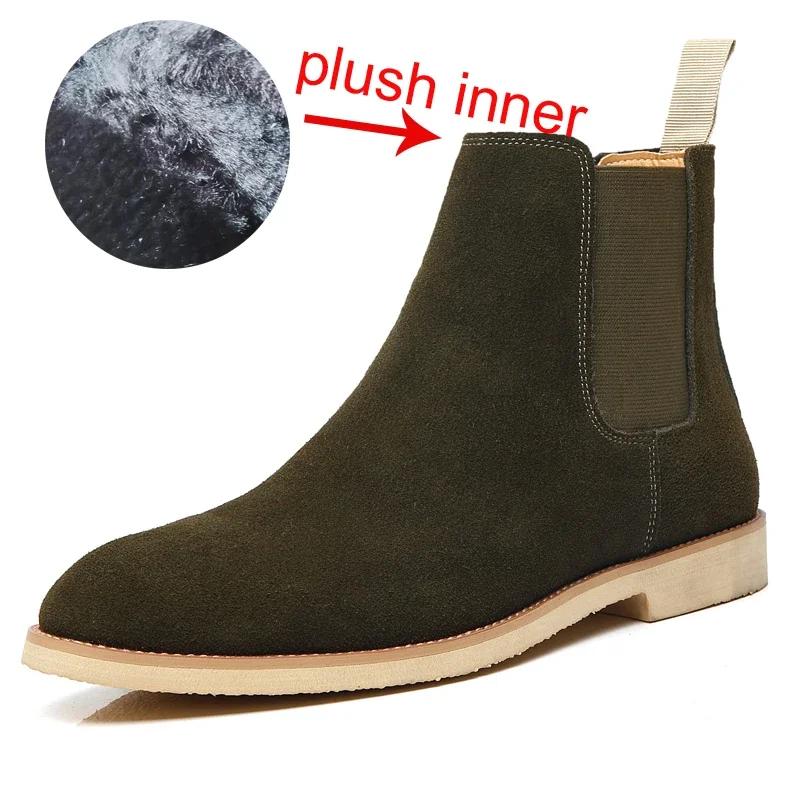 British Style Men's Genuine Suede Leather Chelsea Boots High-top Dress Shoes Fashion Warm Winter Men Riding Boots Shoes for Men