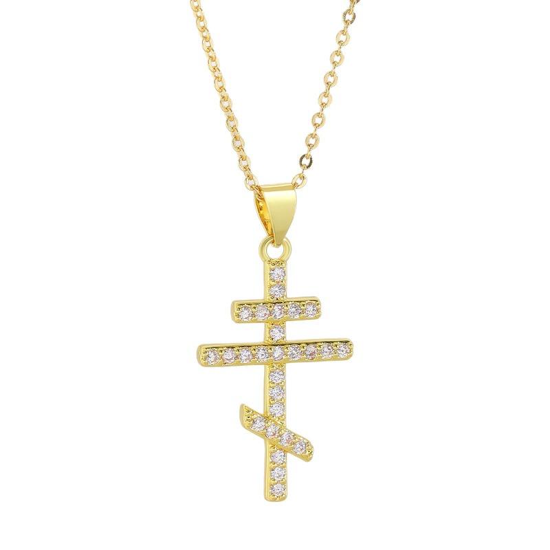 Fashion Orthodox Cross Pendant Necklace for Men - Zirconium Small-Size Exclusive Collar Chain